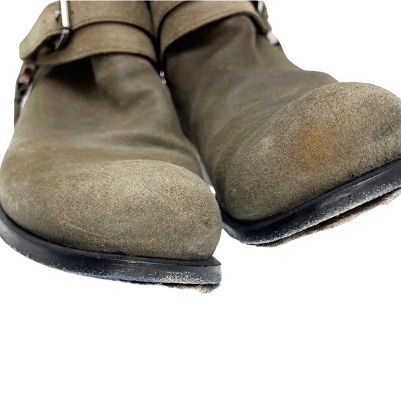 DIOR Strappy Brown Taupe Suede Leather Biker Short Boot 37.5 US 7.5 - Picture 7 of 10